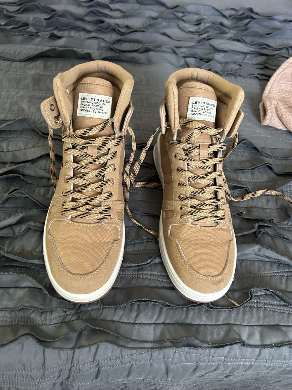 Levi's Men's Tan High-Top Sneakers with Black-Patterned Laces